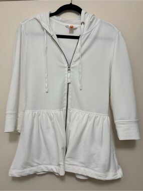 Lucy White Zip-Up Hooded Jacket with Peplum Hem